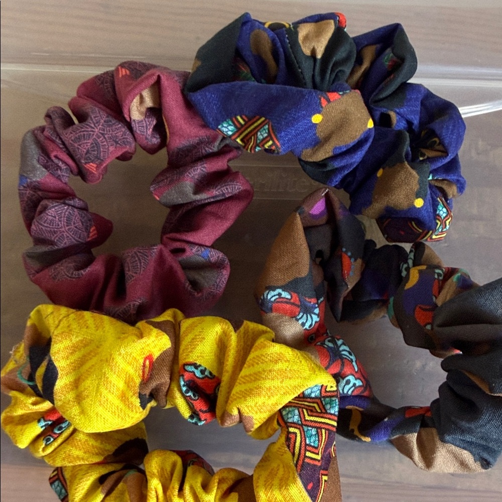 Ankara Turbans Ladies 4- Pack Scrunchies yellow Burgundy Blue Brown